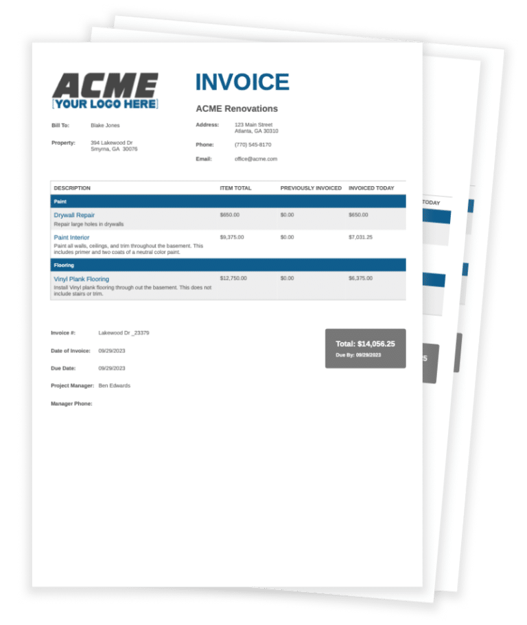 A screenshot of the invoicing documents from the ProStruct360 software.