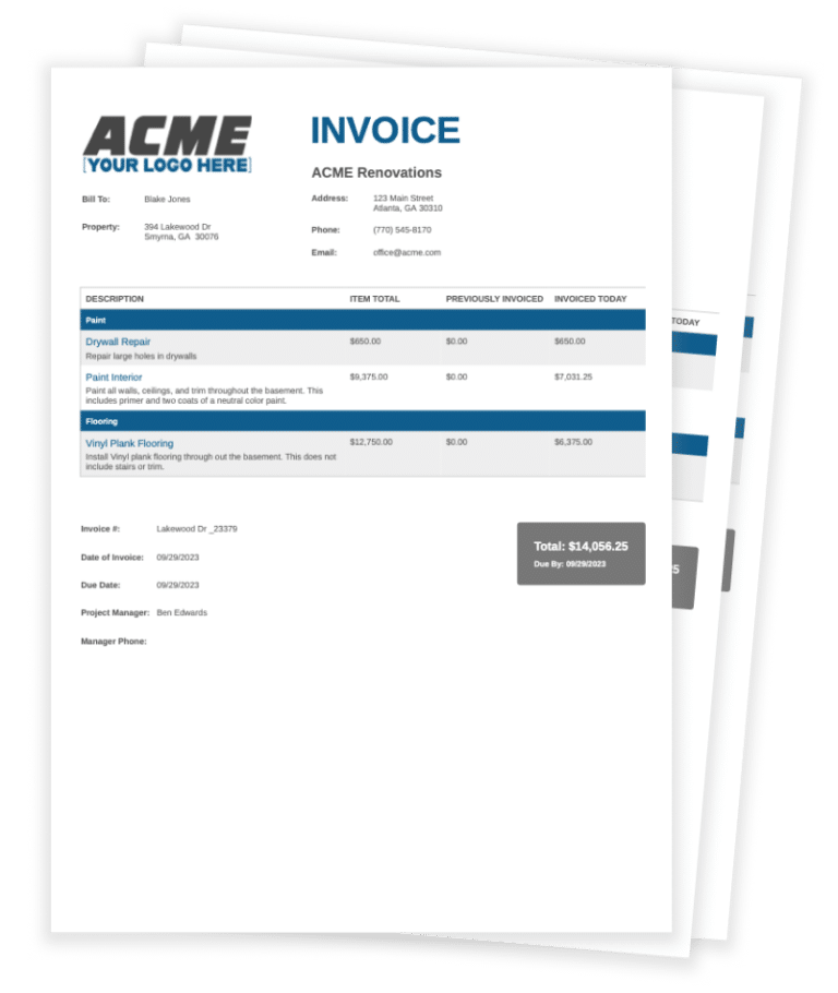 A screenshot of the invoicing documents from the ProStruct360 software.