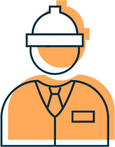 An illustration icon of a construction worker wearing a hard hat